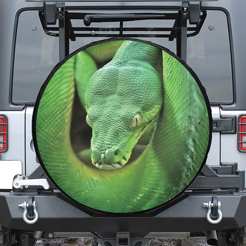 Green Reticulated Python Snake Print Leather Spare Tire Cover