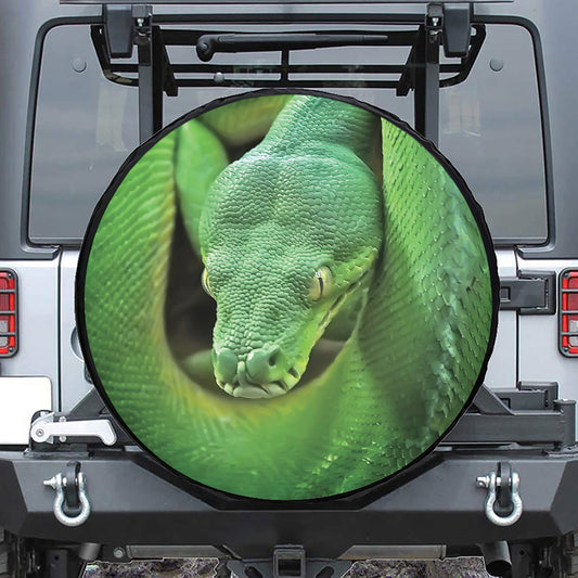 Green Reticulated Python Snake Print Leather Spare Tire Cover