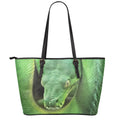 Green Reticulated Python Snake Print Leather Tote Bag With Zipper