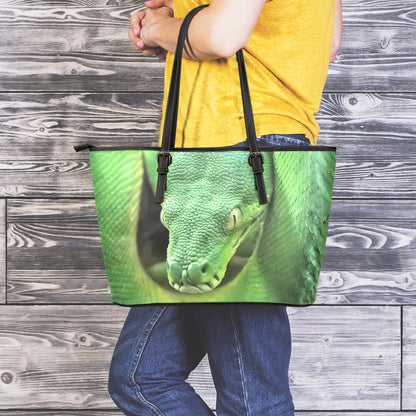 Green Reticulated Python Snake Print Leather Tote Bag
