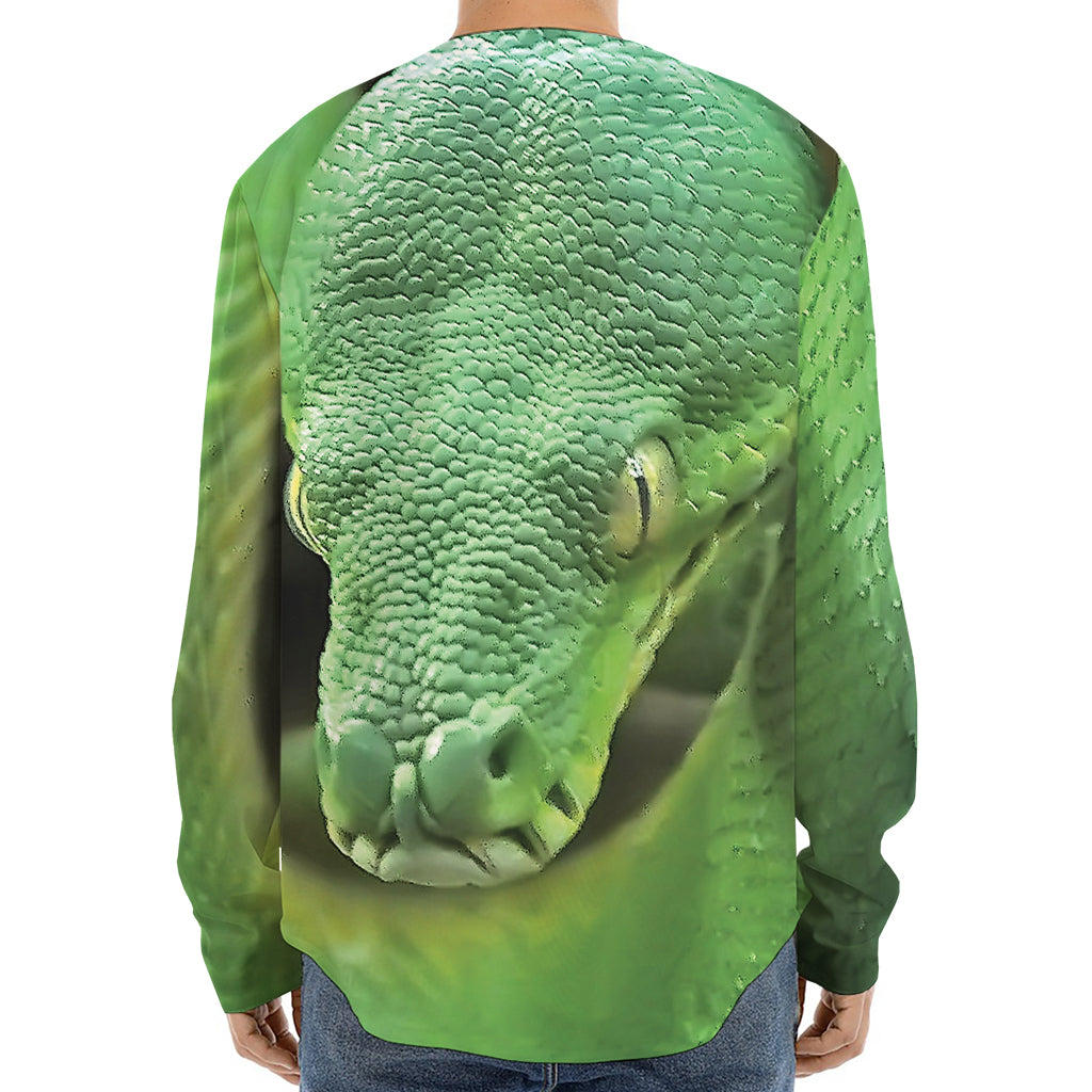 Green Reticulated Python Snake Print Long Sleeve Baseball Jersey