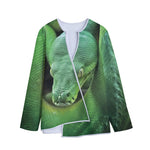 Green Reticulated Python Snake Print Long Sleeve Short Coat