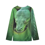 Green Reticulated Python Snake Print Long Sleeve Short Coat