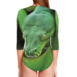 Green Reticulated Python Snake Print Long Sleeve Swimsuit