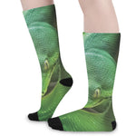 Green Reticulated Python Snake Print Long Socks