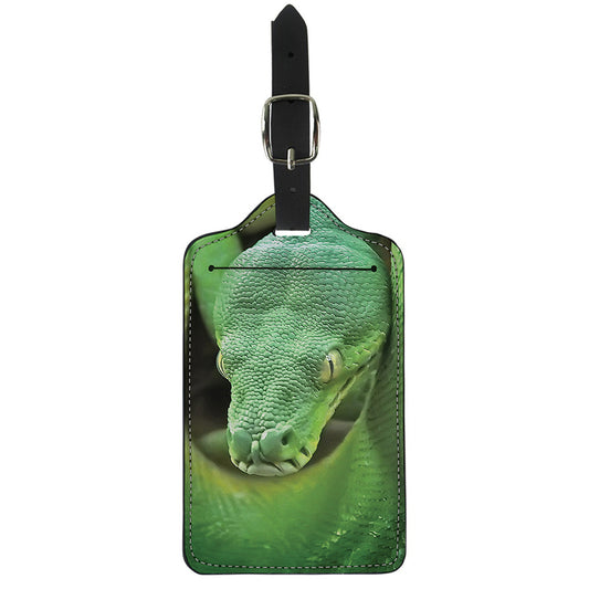 Green Reticulated Python Snake Print Luggage Tag