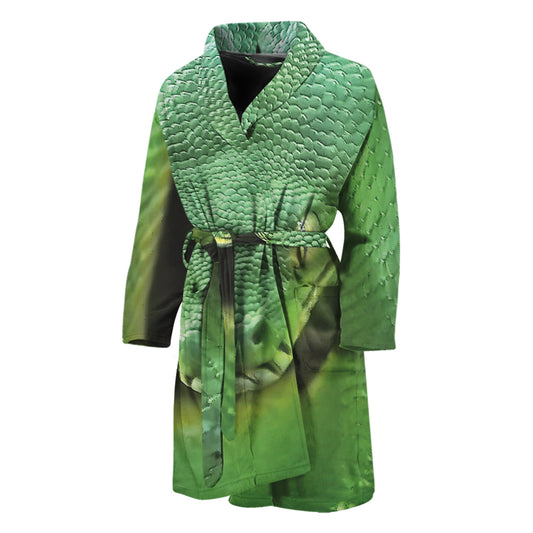 Green Reticulated Python Snake Print Men's Bathrobe