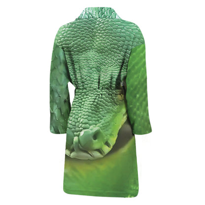Green Reticulated Python Snake Print Men's Bathrobe