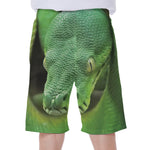 Green Reticulated Python Snake Print Men's Beach Shorts