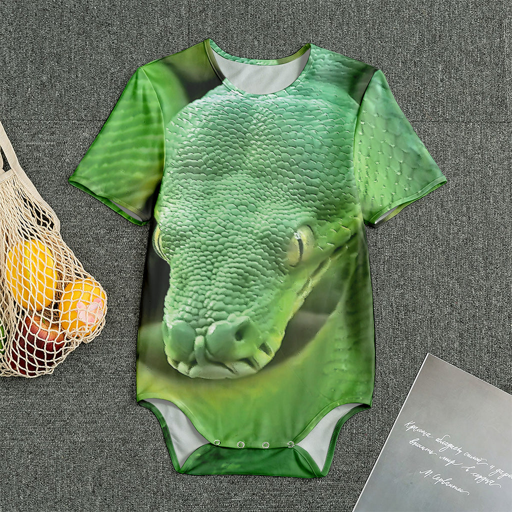 Green Reticulated Python Snake Print Men's Bodysuit