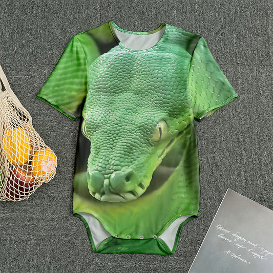 Green Reticulated Python Snake Print Men's Bodysuit