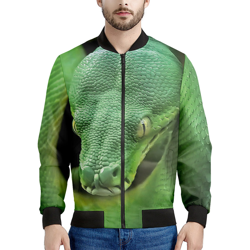 Green Reticulated Python Snake Print Men's Bomber Jacket