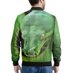 Green Reticulated Python Snake Print Men's Bomber Jacket