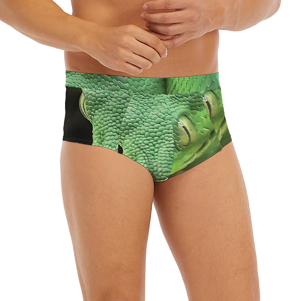 Green Reticulated Python Snake Print Men's Briefs