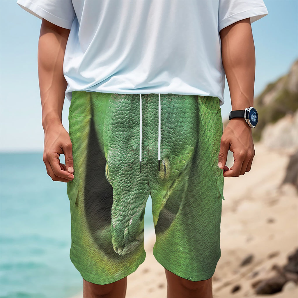 Green Reticulated Python Snake Print Men's Cargo Shorts
