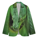 Green Reticulated Python Snake Print Men's Cotton Blazer