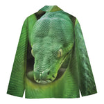 Green Reticulated Python Snake Print Men's Cotton Blazer