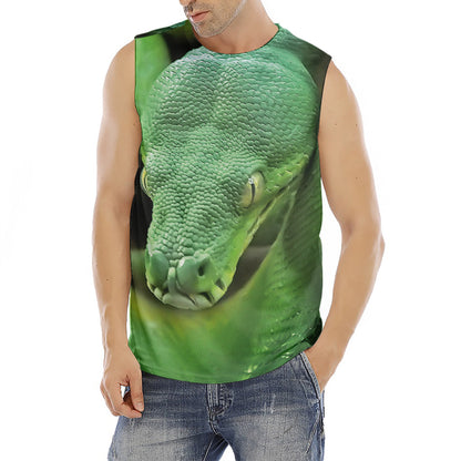 Green Reticulated Python Snake Print Men's Fitness Tank Top