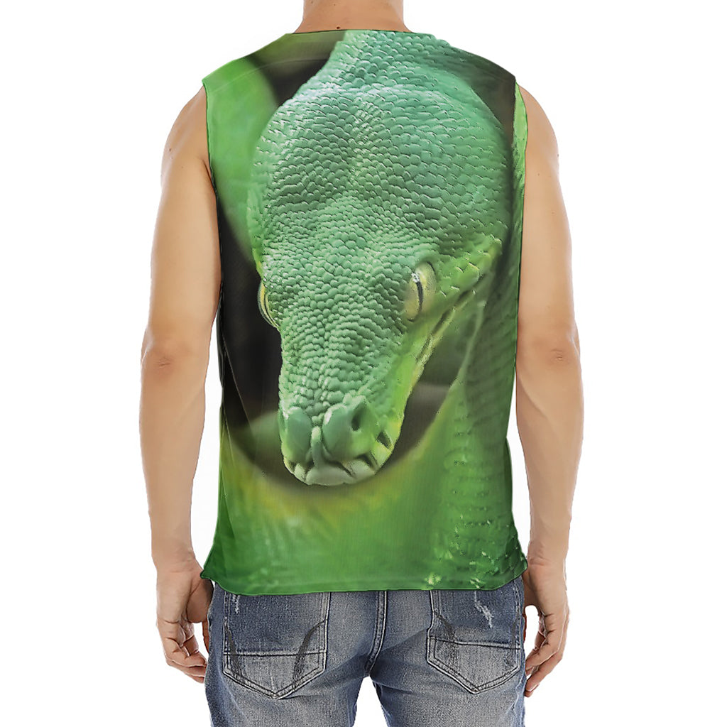 Green Reticulated Python Snake Print Men's Fitness Tank Top