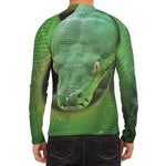 Green Reticulated Python Snake Print Men's Long Sleeve Rash Guard