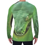 Green Reticulated Python Snake Print Men's Long Sleeve T-Shirt