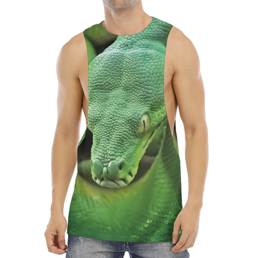 Green Reticulated Python Snake Print Men's Muscle Tank Top