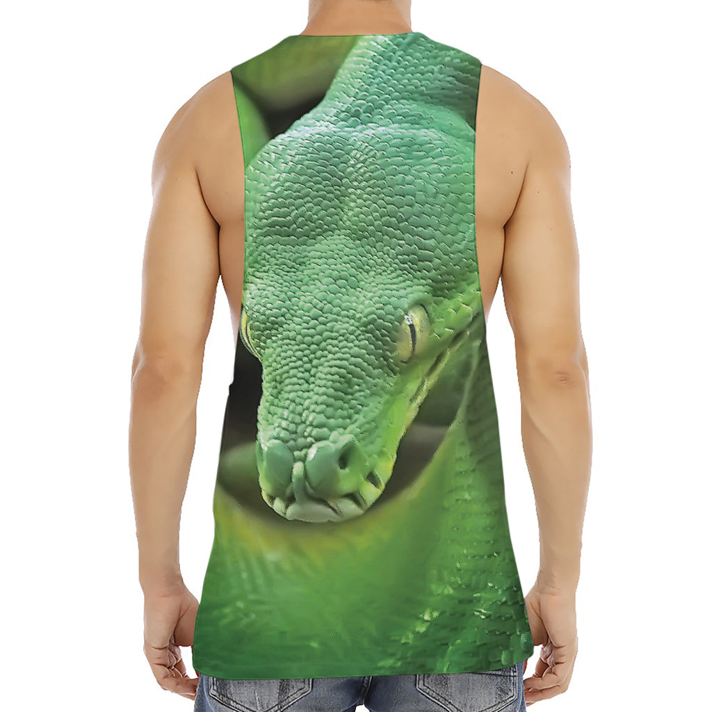 Green Reticulated Python Snake Print Men's Muscle Tank Top