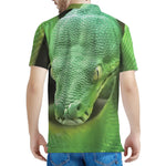Green Reticulated Python Snake Print Men's Polo Shirt