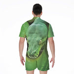 Green Reticulated Python Snake Print Men's Rompers