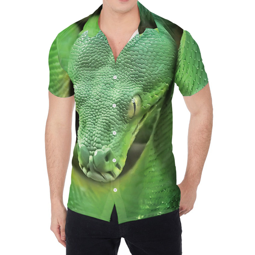 Green Reticulated Python Snake Print Men's Shirt