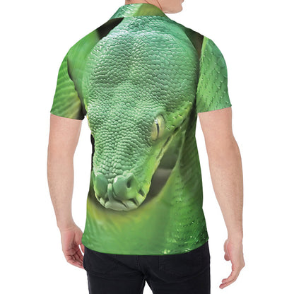 Green Reticulated Python Snake Print Men's Shirt