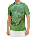 Green Reticulated Python Snake Print Men's Short Sleeve Rash Guard