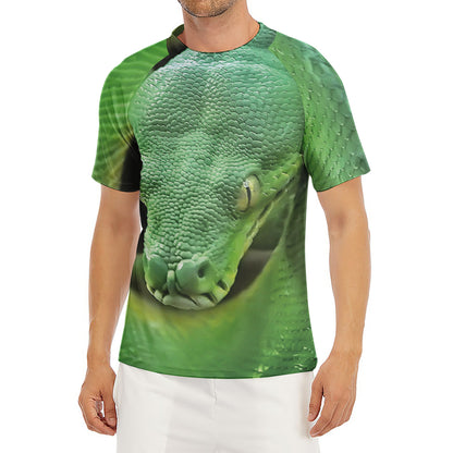 Green Reticulated Python Snake Print Men's Short Sleeve Rash Guard