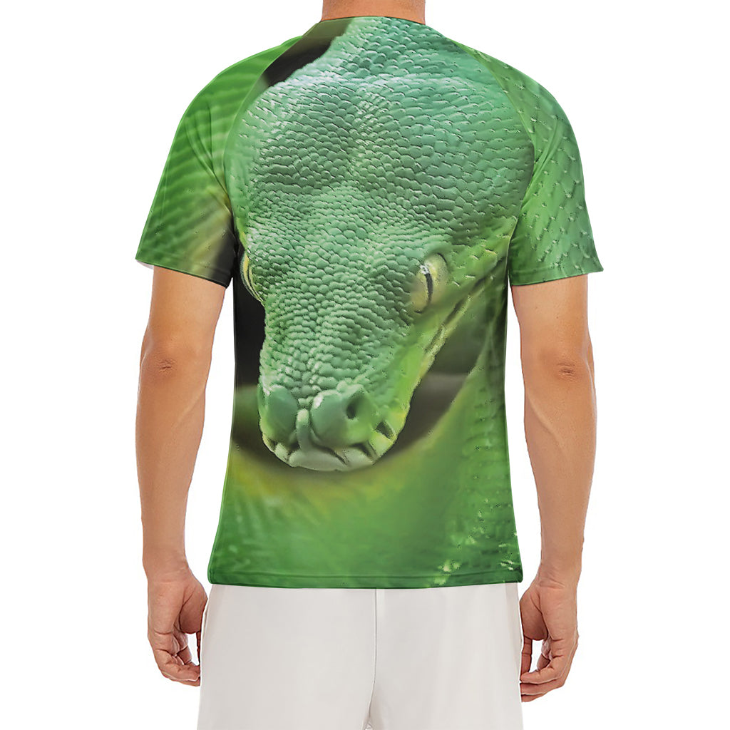 Green Reticulated Python Snake Print Men's Short Sleeve Rash Guard