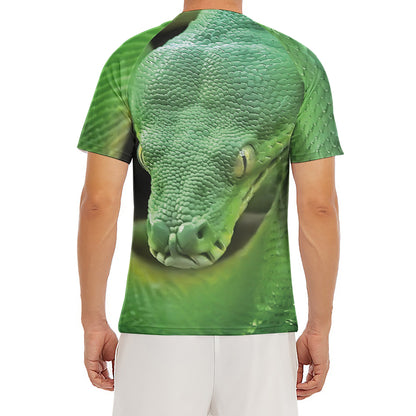 Green Reticulated Python Snake Print Men's Short Sleeve Rash Guard
