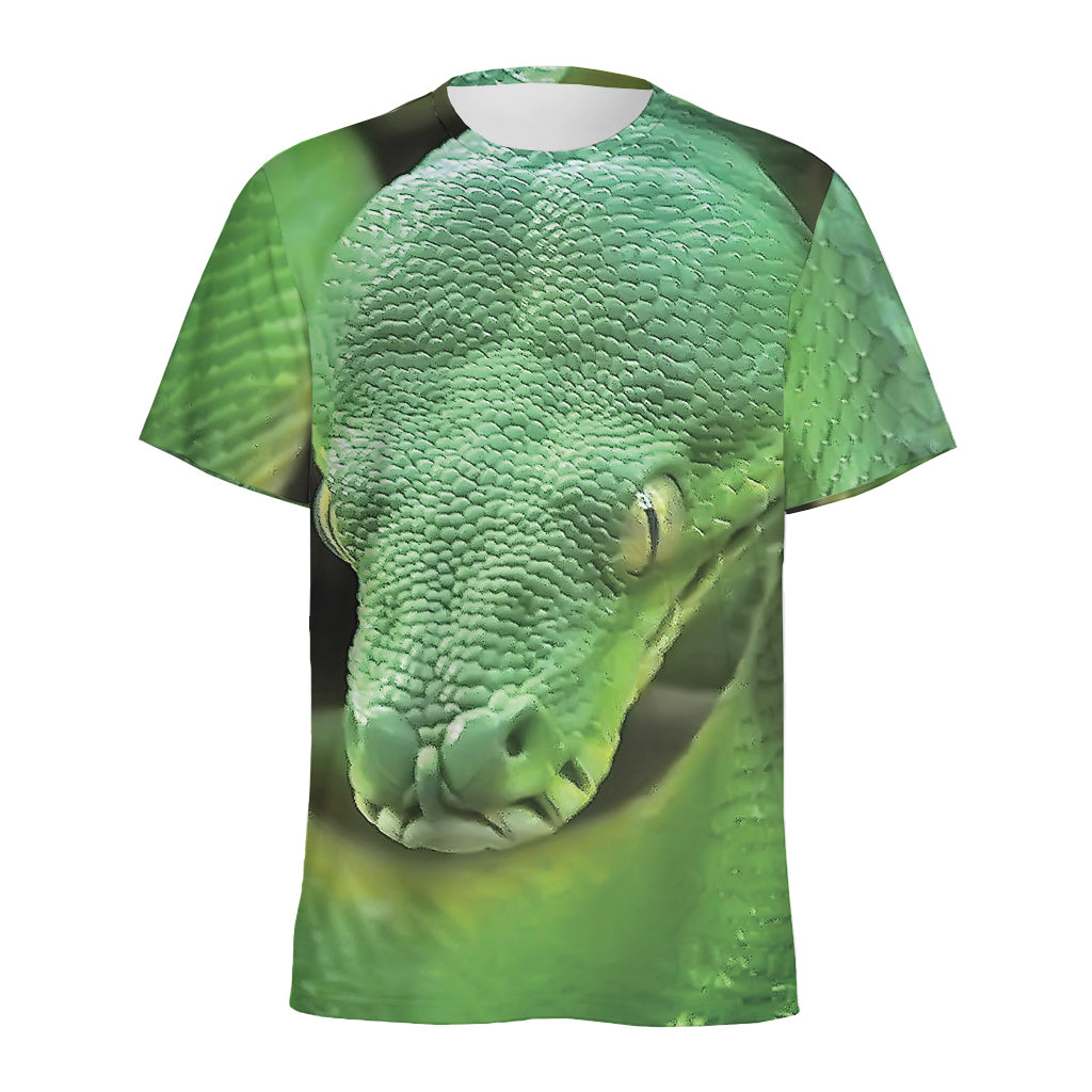 Green Reticulated Python Snake Print Men's Sports T-Shirt