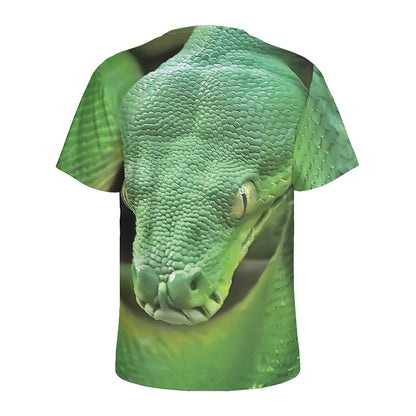 Green Reticulated Python Snake Print Men's Sports T-Shirt