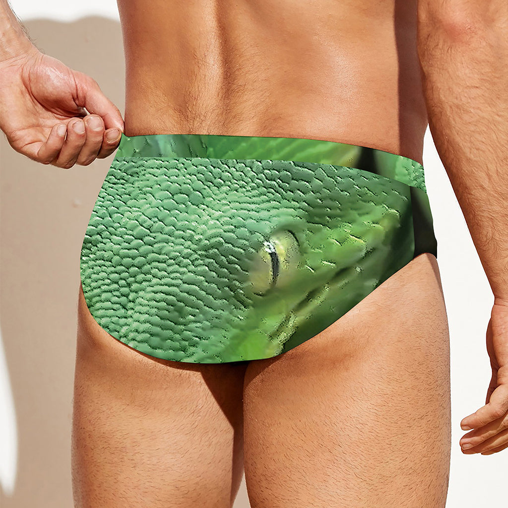 Green Reticulated Python Snake Print Men's Swim Briefs