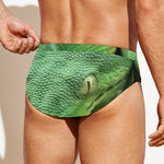 Green Reticulated Python Snake Print Men's Swim Briefs