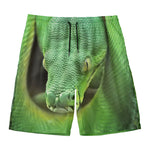 Green Reticulated Python Snake Print Men's Swim Trunks
