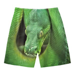 Green Reticulated Python Snake Print Men's Swim Trunks