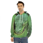 Green Reticulated Python Snake Print Men's Velvet Pullover Hoodie