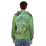 Green Reticulated Python Snake Print Men's Velvet Pullover Hoodie