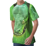 Green Reticulated Python Snake Print Men's Velvet T-Shirt