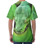 Green Reticulated Python Snake Print Men's Velvet T-Shirt