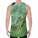 Green Reticulated Python Snake Print Men's Velvet Tank Top