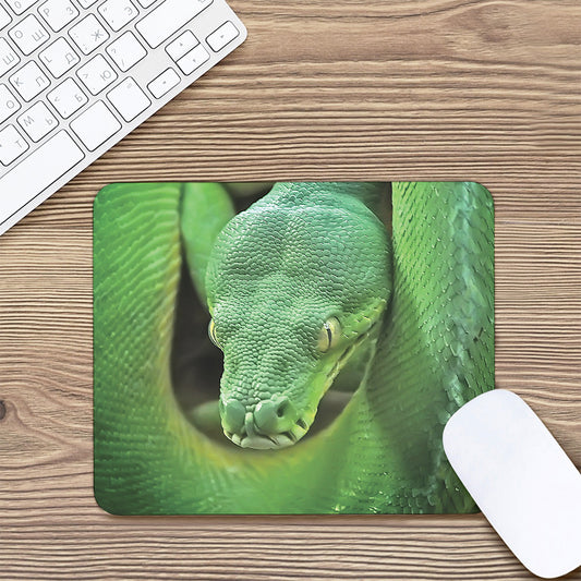 Green Reticulated Python Snake Print Mouse Pad