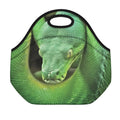 Green Reticulated Python Snake Print Neoprene Lunch Bag
