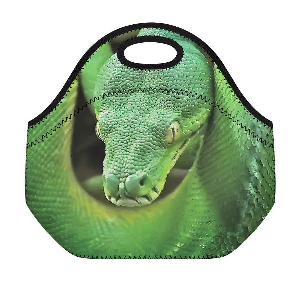 Green Reticulated Python Snake Print Neoprene Lunch Bag