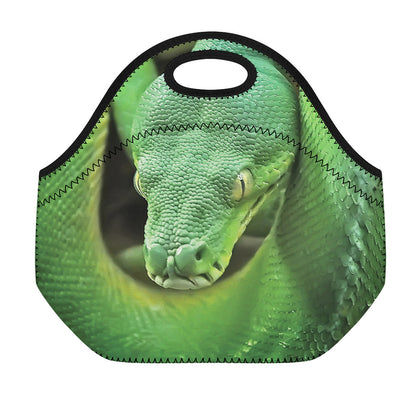 Green Reticulated Python Snake Print Neoprene Lunch Bag